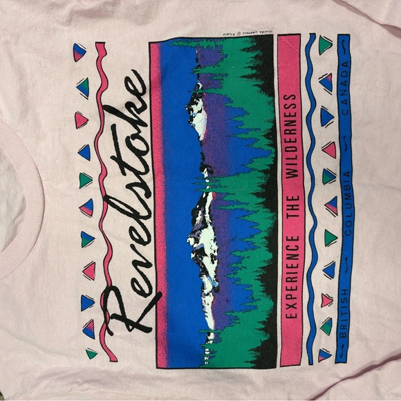 Revelstoke B.C.  Long Sleeve Tee - Light Pink with Teal, Purple, Blue Graphic - Picture 2 of 3